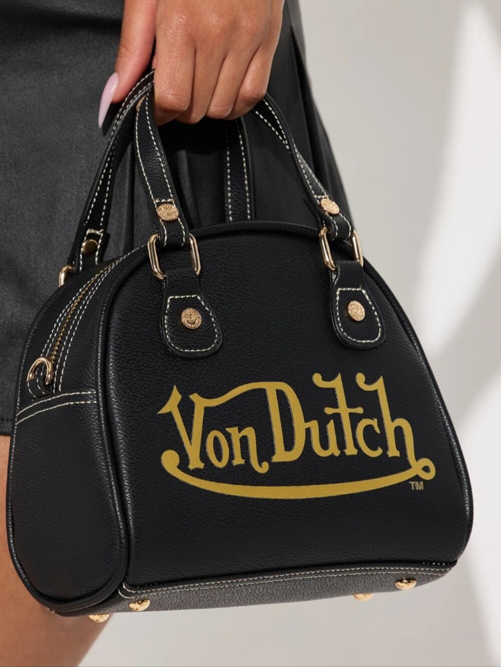 Von Dutch Black Satchel with Gold Logo